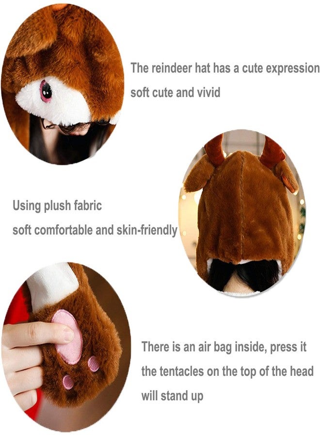 DSHE Party Cosplay Funny Plush Reindeer Hat and Hamster Hat with Moving Jumping Ears, Cute Christmas Presents (Reindeer) - Image 2